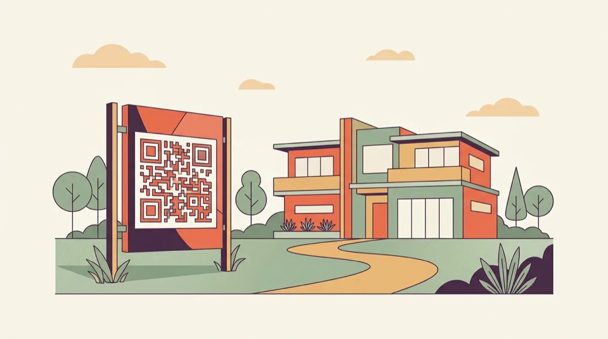 A property board outside a house carrying a large QR code